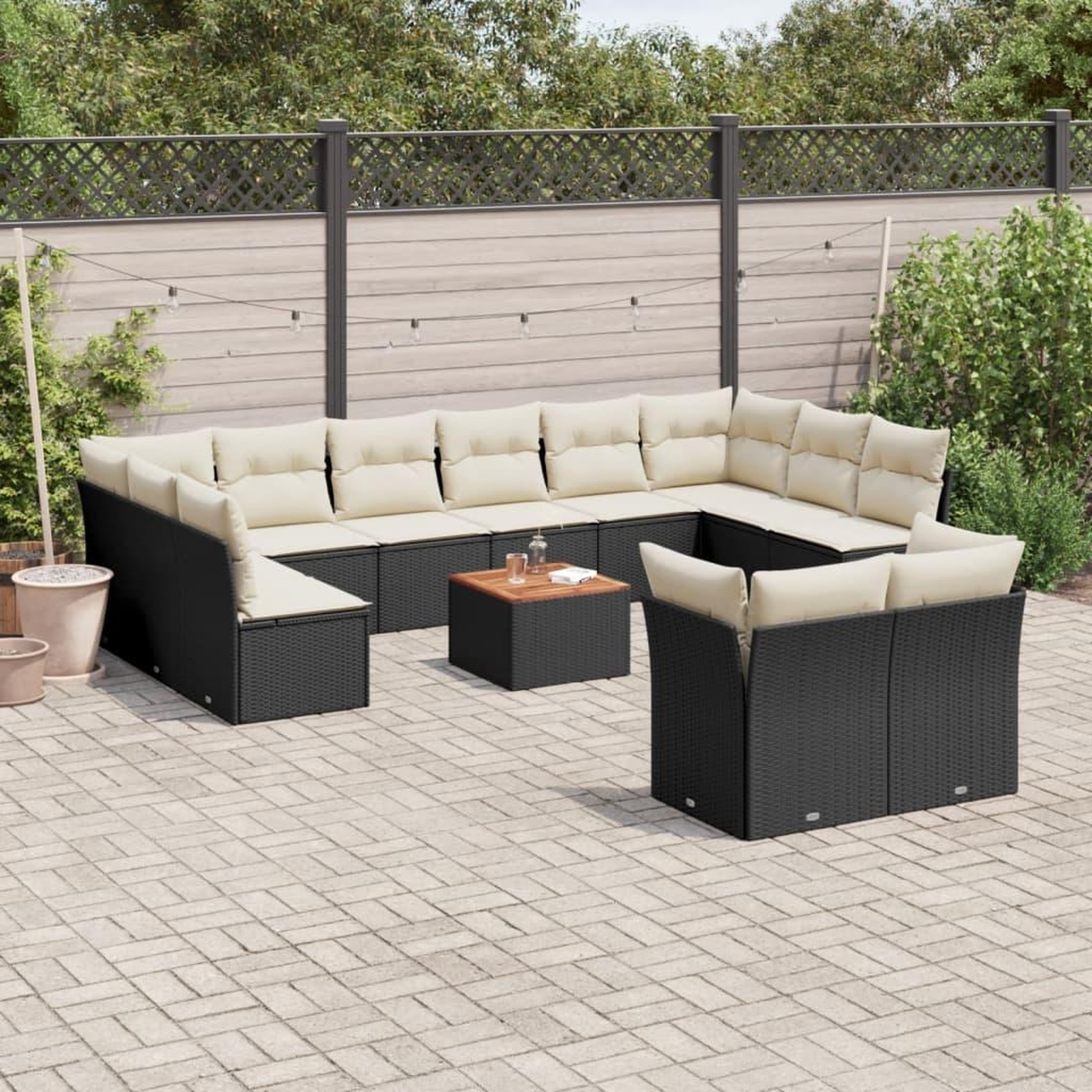 VIDAXL Salon de jardin avec coussins 13 pcs noir resine tressee