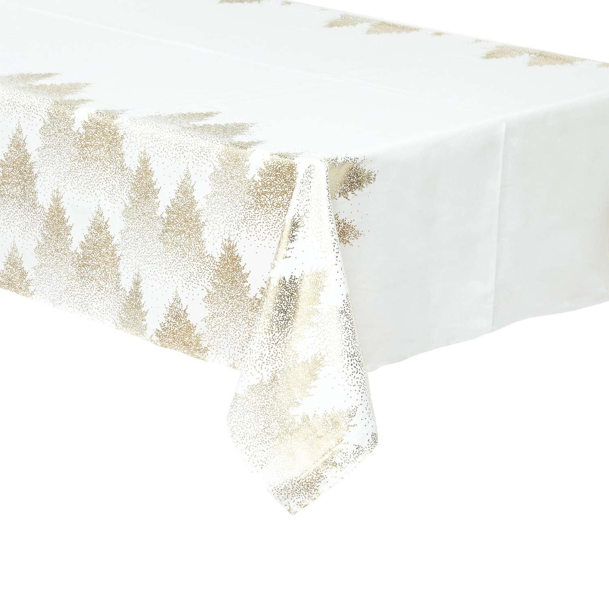 ATMOSPHERA Nappe de noël rectangulaire motifs sapins - l. 140 x 240 cm - blanc et doré
