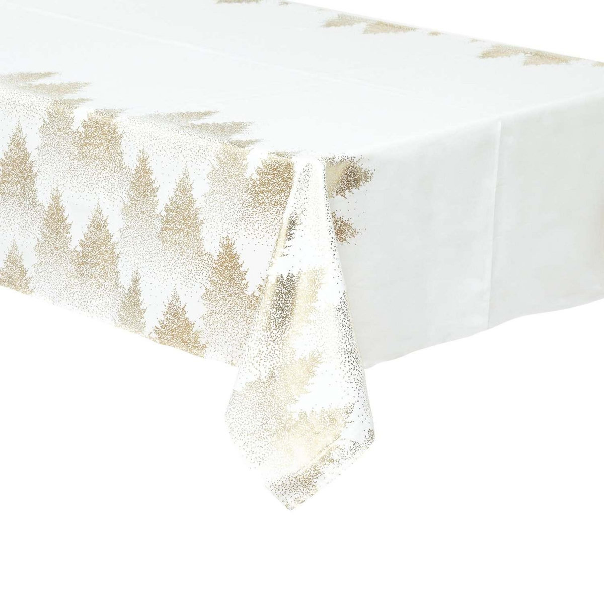 ATMOSPHERA Nappe de Noël rectangulaire motifs sapins - L. 140 x 240 cm - Blanc et doré