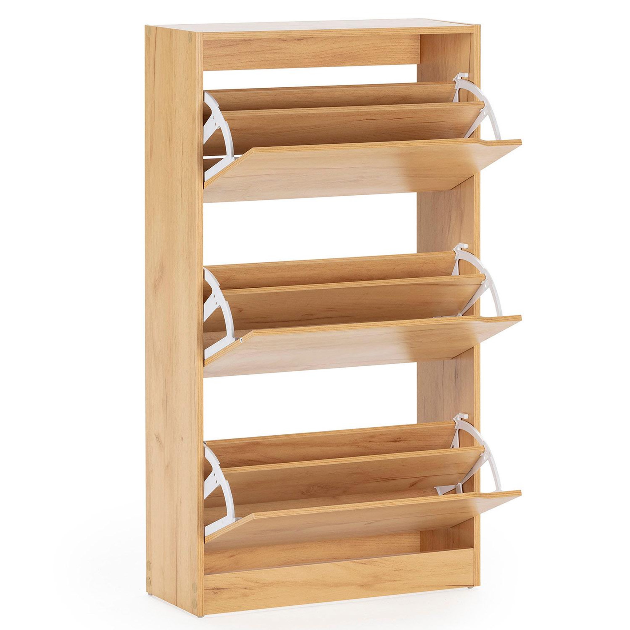 Voir la diapositive 3 : VS VENTA-STOCK Meuble à chaussures Angel 3 portes couleur chêne clair, pour 18 paires