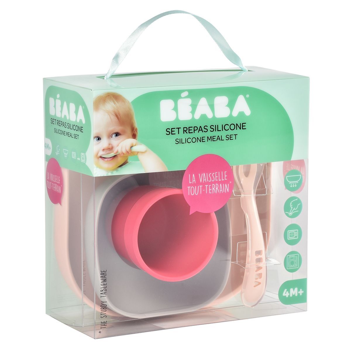BEABA Set vaisselle silicone 4 pièces - rose