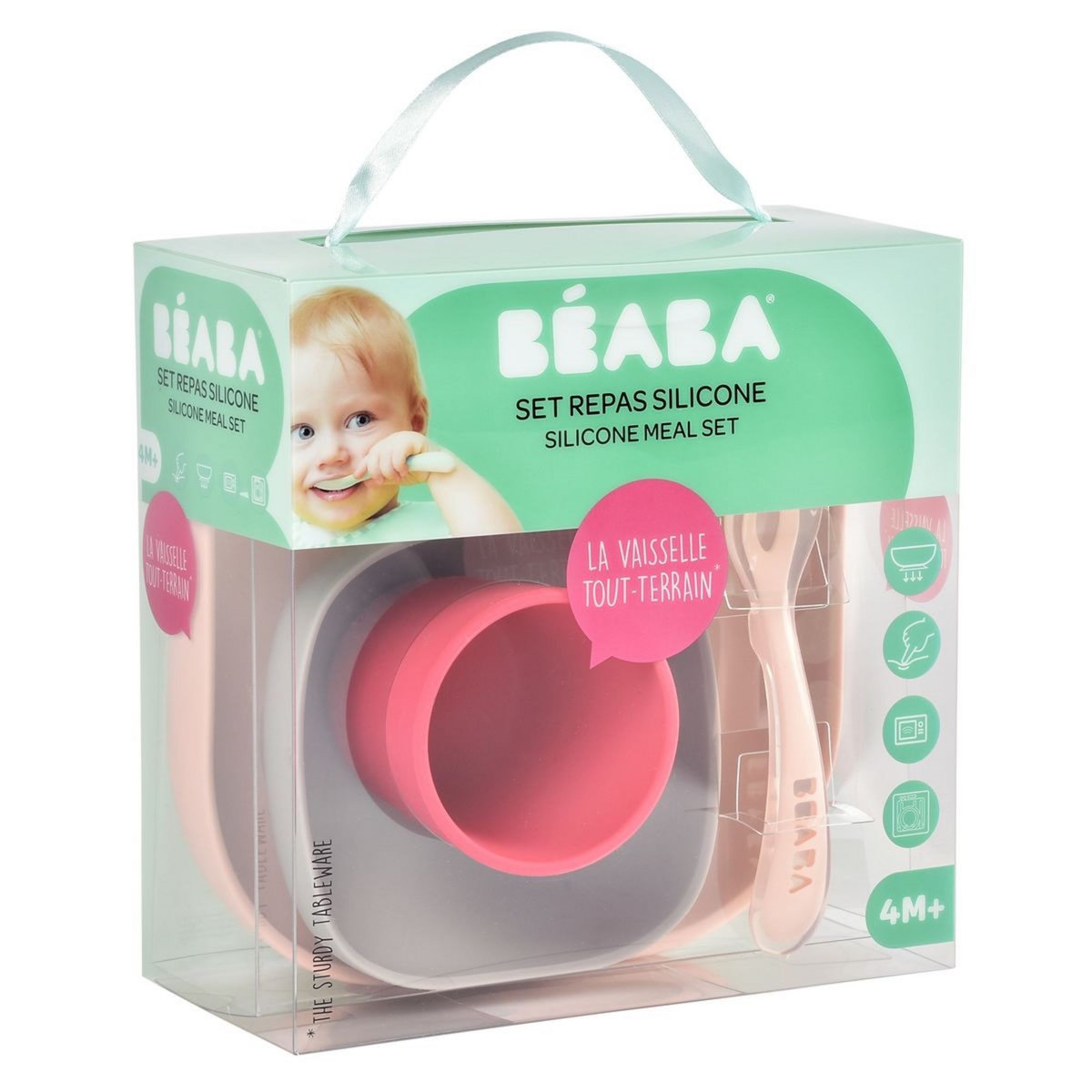 BEABA Set vaisselle silicone 4 pièces - rose