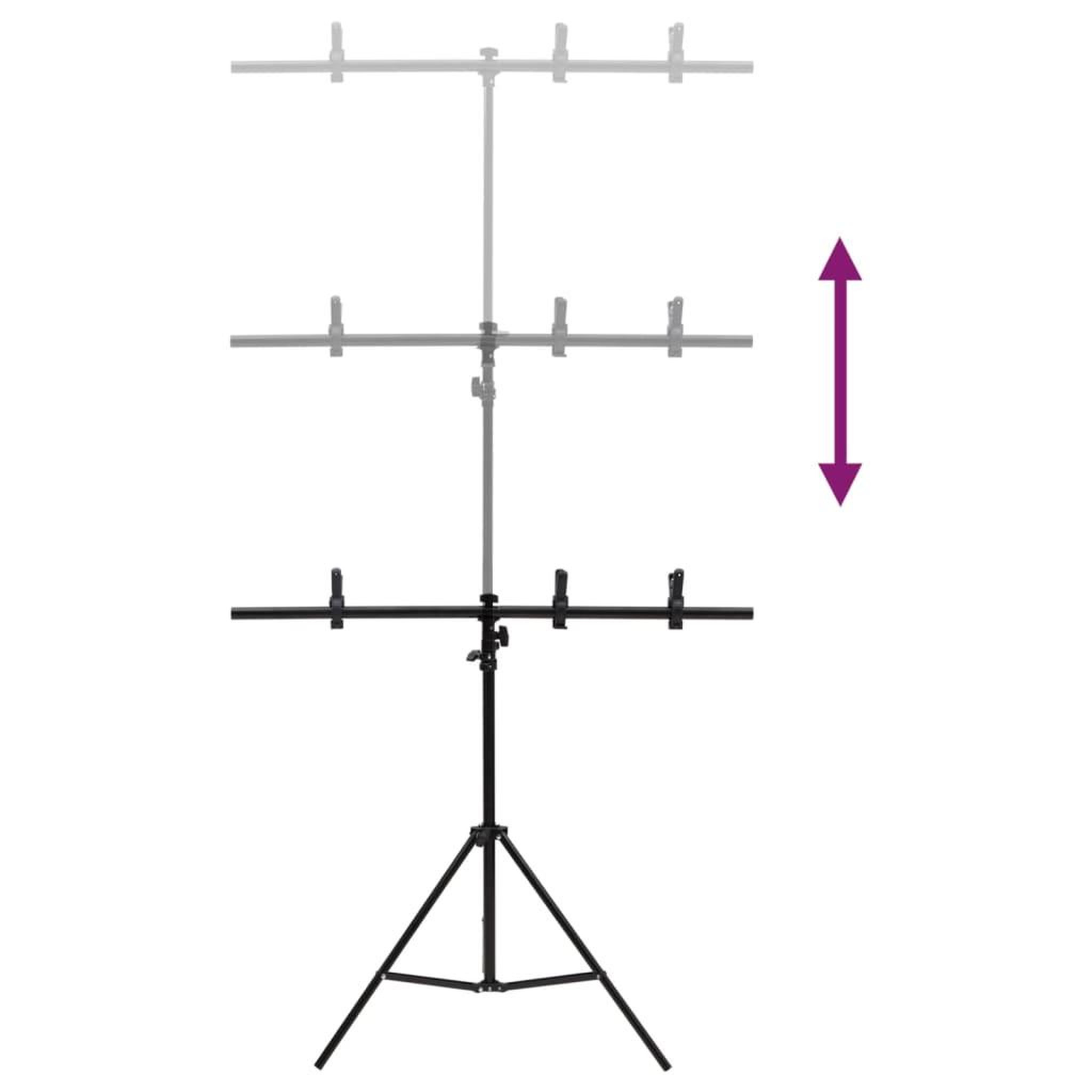 Voir la diapositive 5 : VIDAXL Support de fond en forme de T Noir 91x60x(70-200) cm
