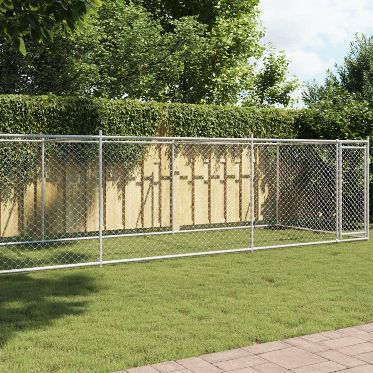 VIDAXL Cage pour chien avec porte gris 8x2x1,5 m acier galvanise