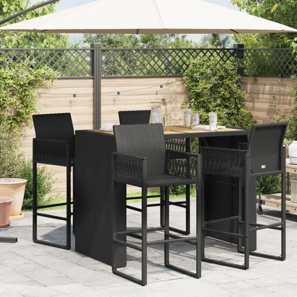VIDAXL Table de bar de jardin et dessus en bois acacia resine tressee