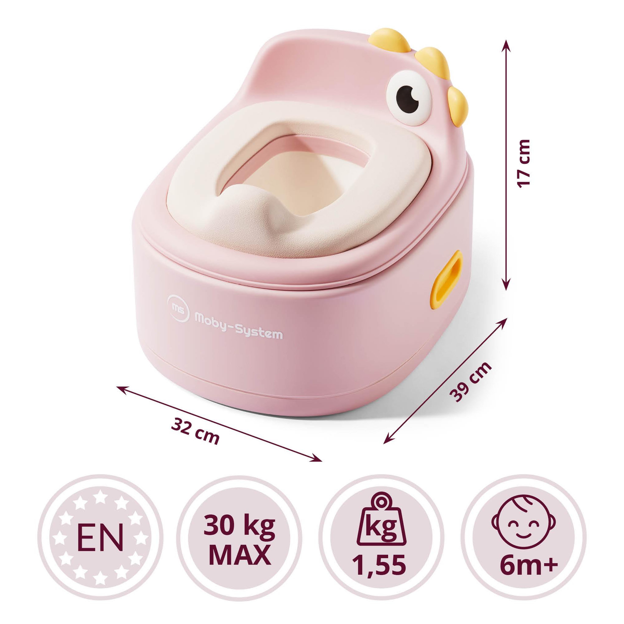 Voir la diapositive 3 : MOBY SYSTEM Pot Évolutif 3 en 1 Réducteur Toilet Marchepied avec Désign Poussin, Rose - Moby-System