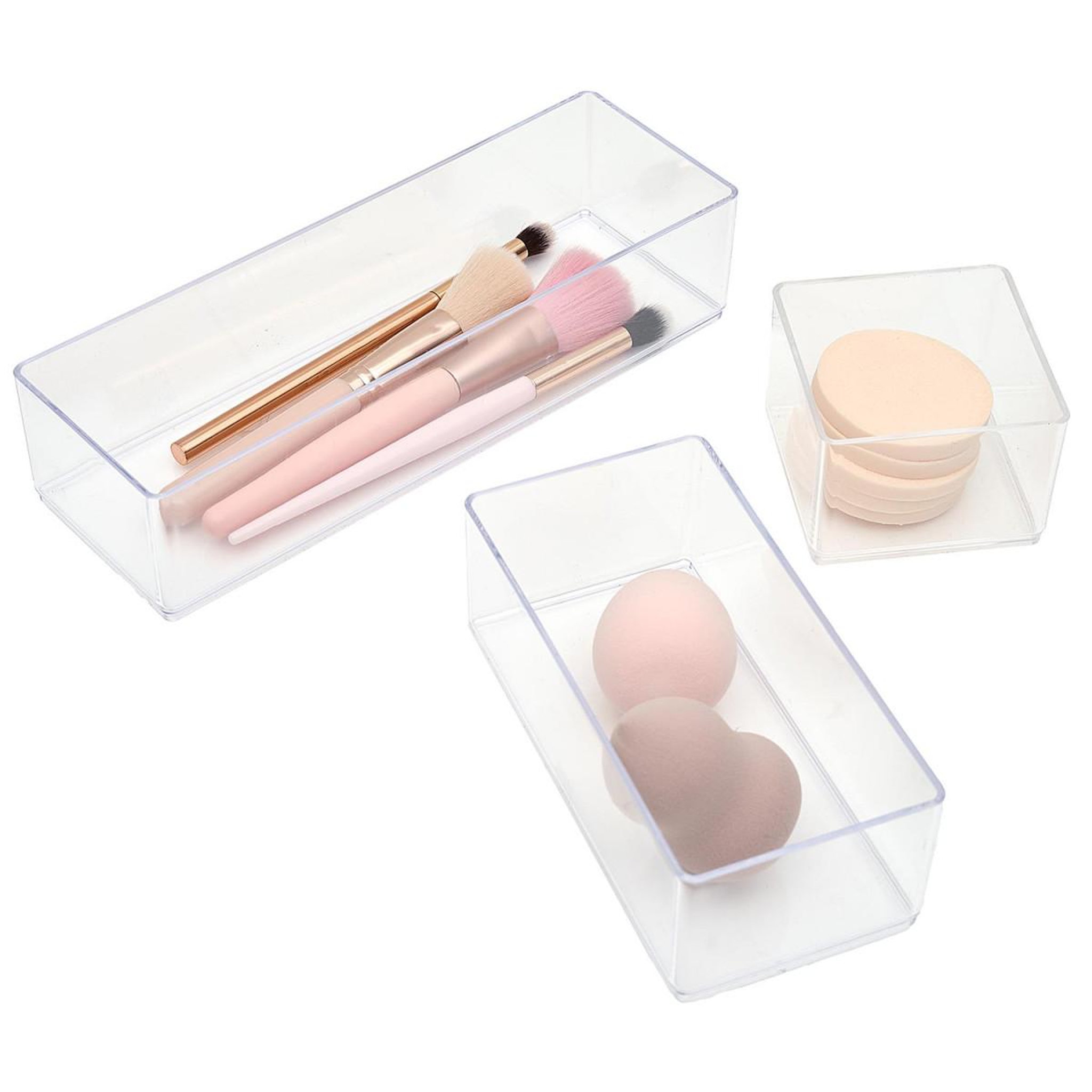 Voir la diapositive 2 : Cosmetic Club Lot de 3 organisateurs de tiroir  cosmétique  22cm transparent