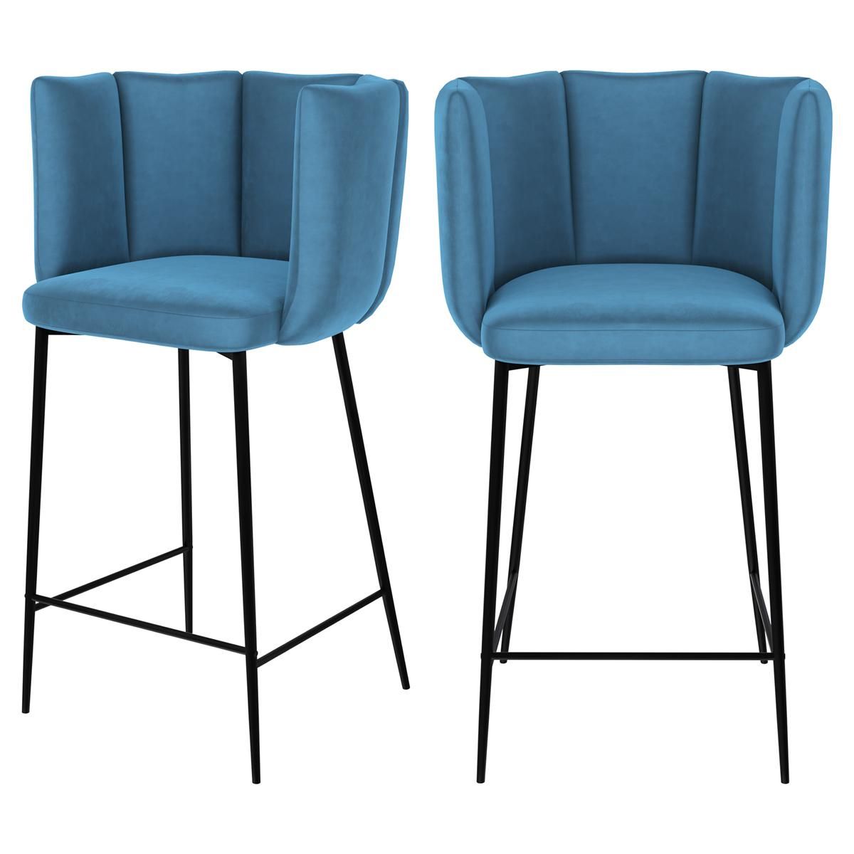 Rendez vous déco Lot de 2 chaises pour îlot central 67 cm en velours bleu - Rosy