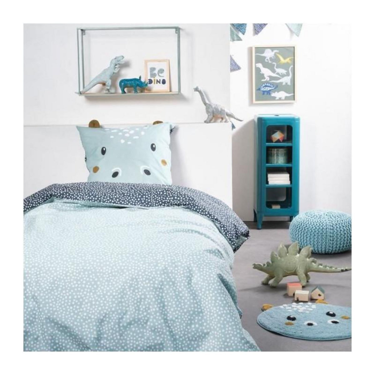 Today Parure de lit TODAY - housse de couette 140x200 + 2 taies d'oreiller 63x63 - 1 personne - FUNNY2.2 - Bleu