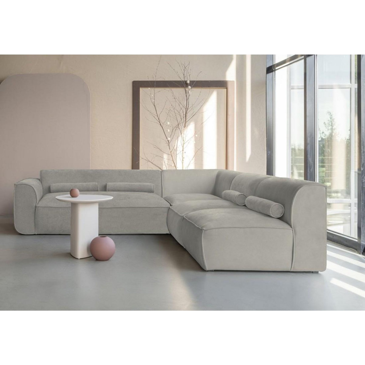 BEST MOBILIER Felix - canapé modulable d'angle droit 5 places en tissu texturé