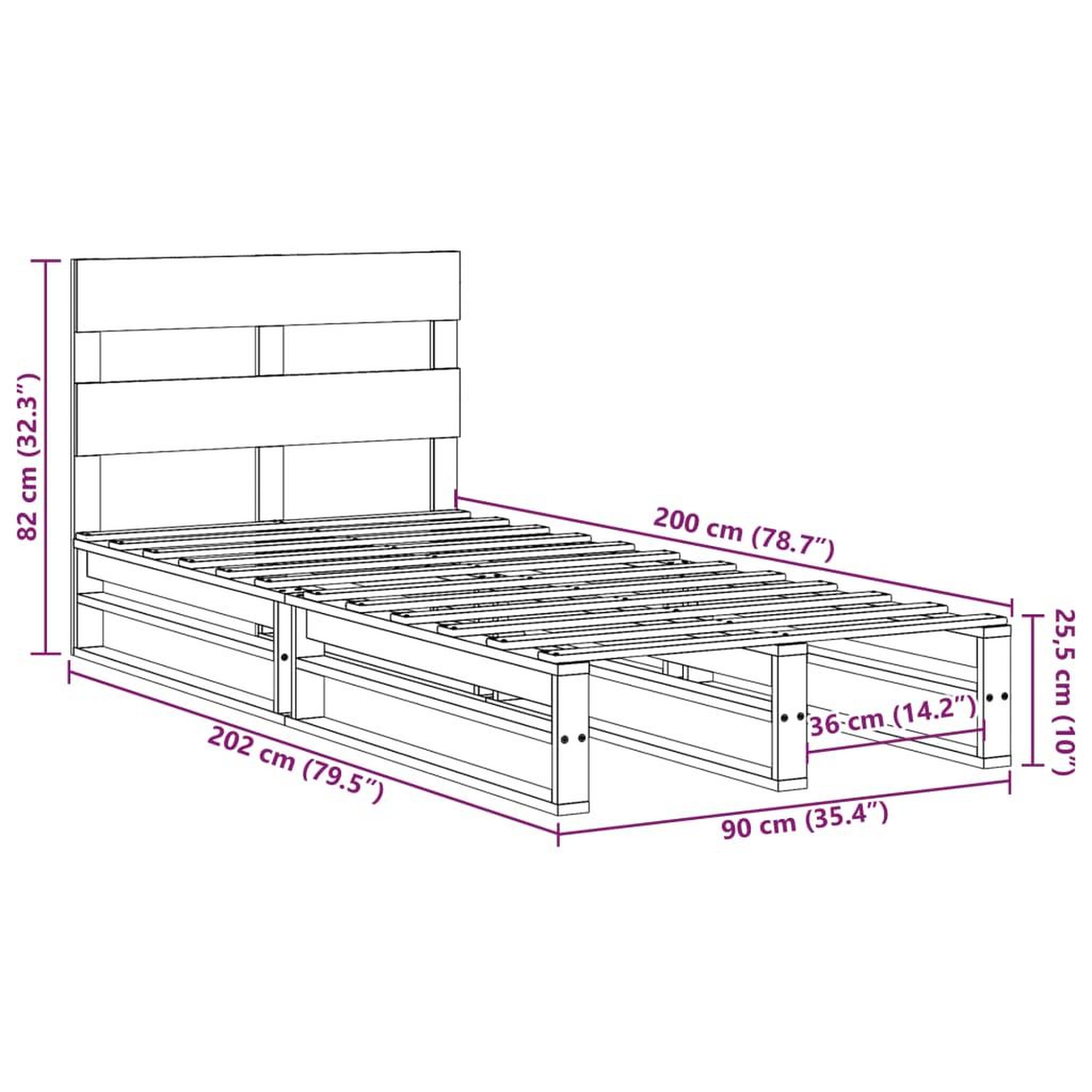 Voir la diapositive 6 : VIDAXL Cadre de lit sans matelas cire marron 90x200 cm bois pin massif