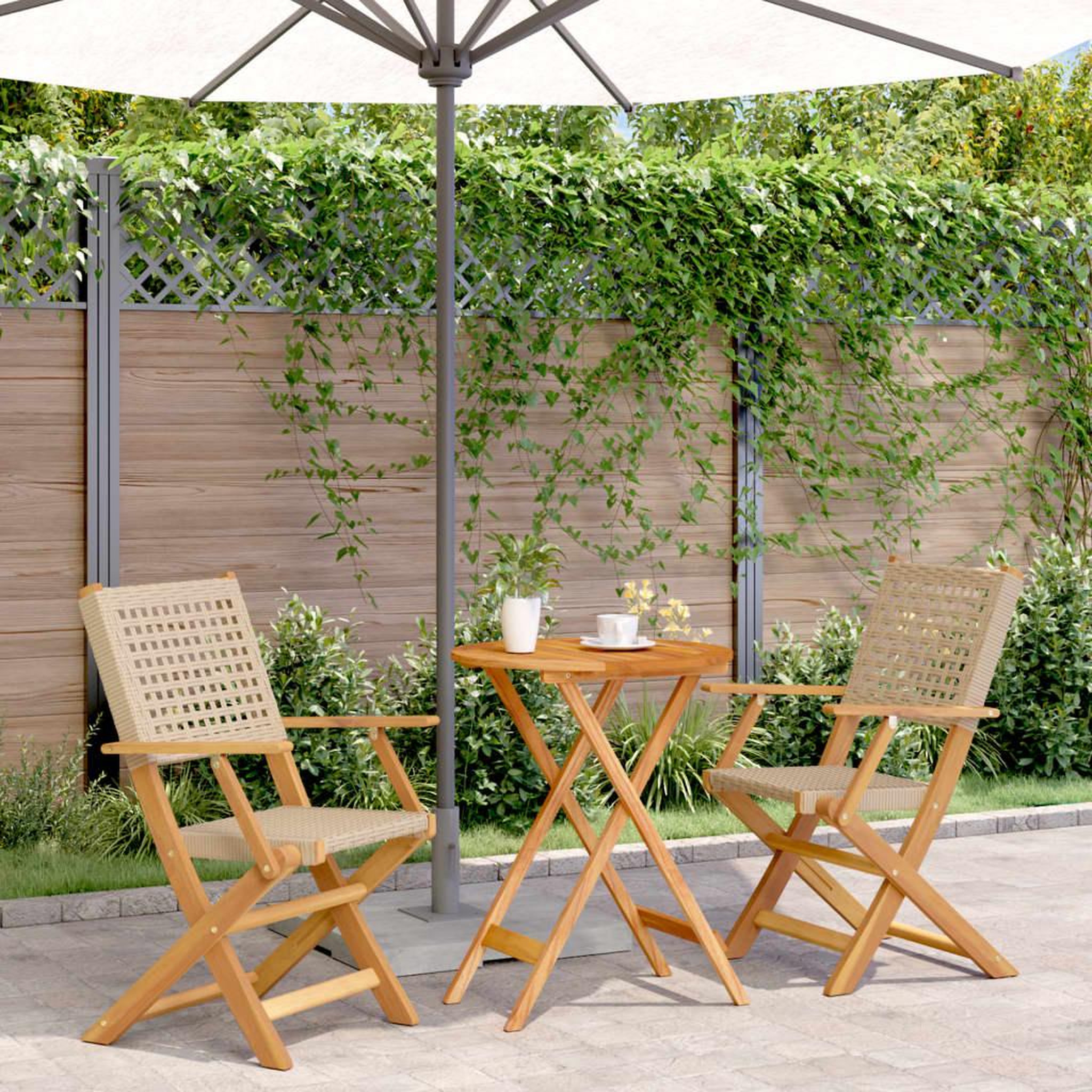 VIDAXL Ensemble de bistro 3 pcs beige resine tressee et bois massif