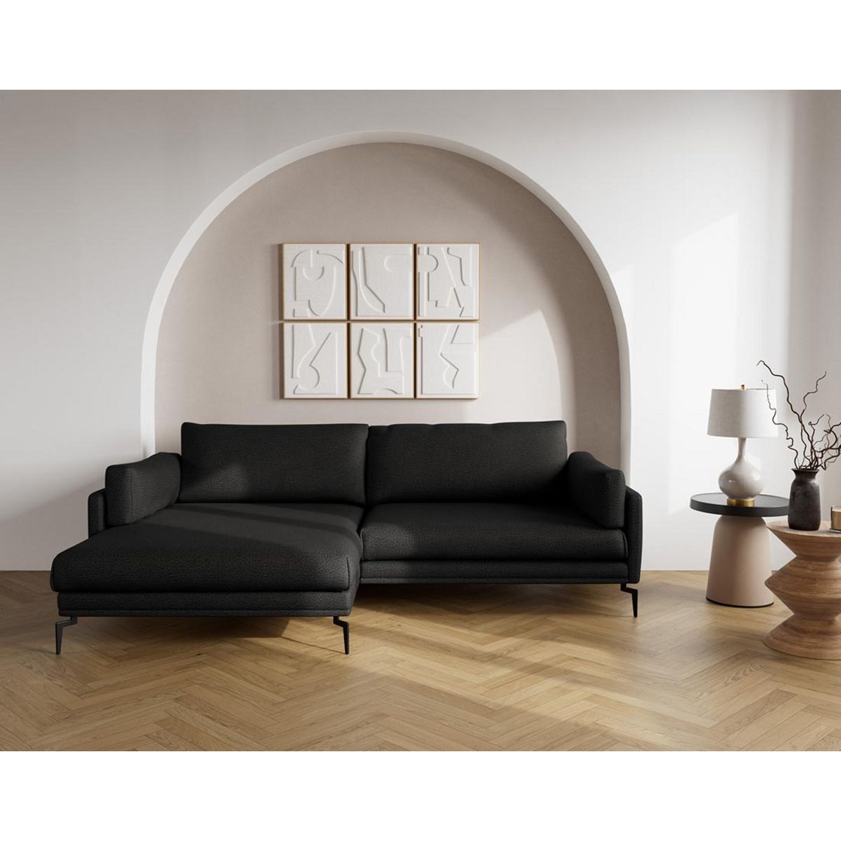 LISA DESIGN Carlos - canapé d'angle gauche 4 places ultra moelleux en tissu texturé