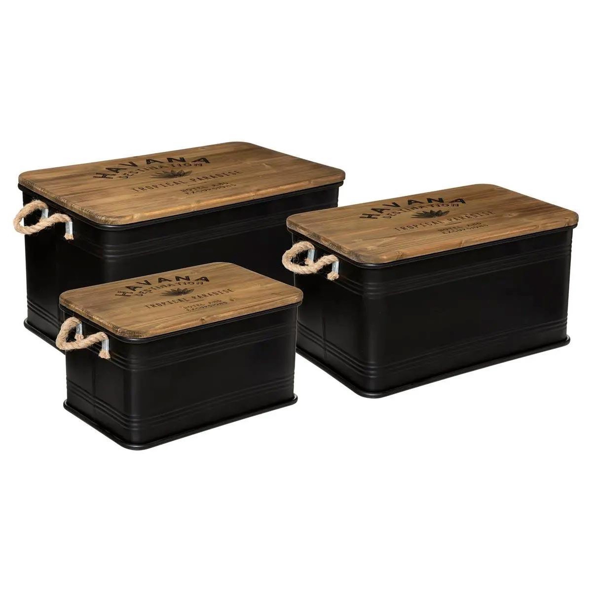 ATMOSPHERA Lot de 3 Malles Design en Métal  Cuba  60cm Noir
