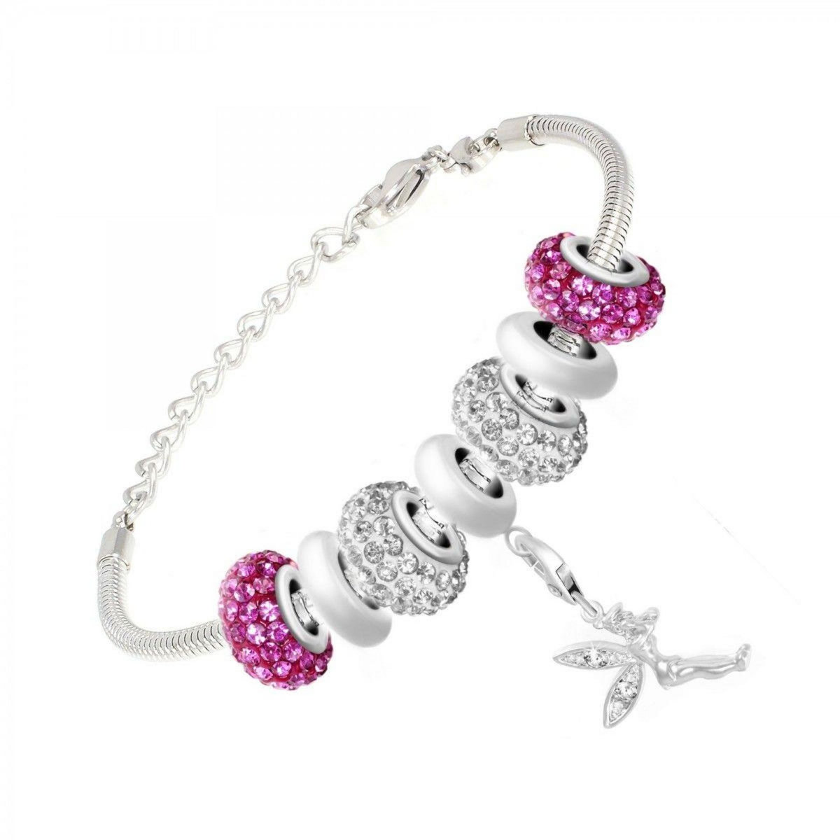 SC CRYSTAL Bracelet de charms perles roses et acier SC Crystal