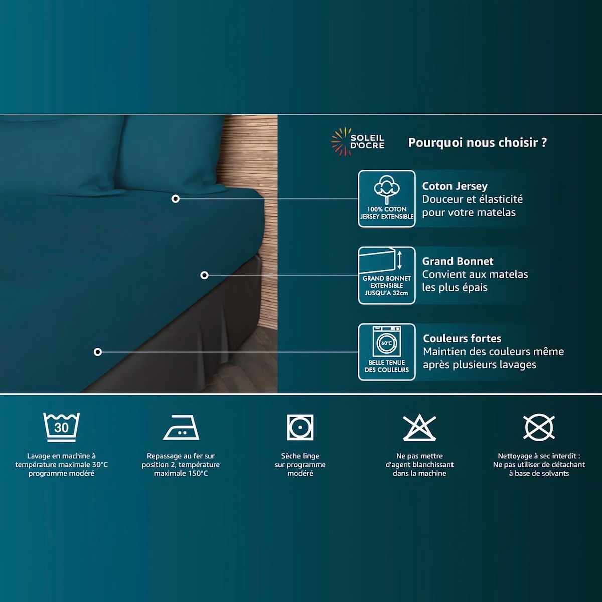 SOLEIL D'OCRE Drap housse en coton JERSEY, par Soleil d'ocre