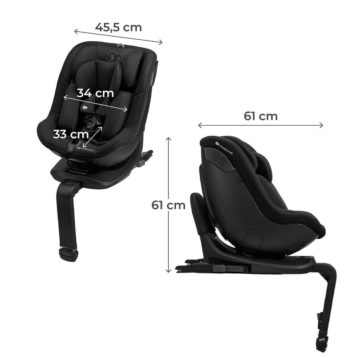 KINDERKRAFT Siège auto i-size avec rotation 360°, sécurité renforcée nouveau tissu