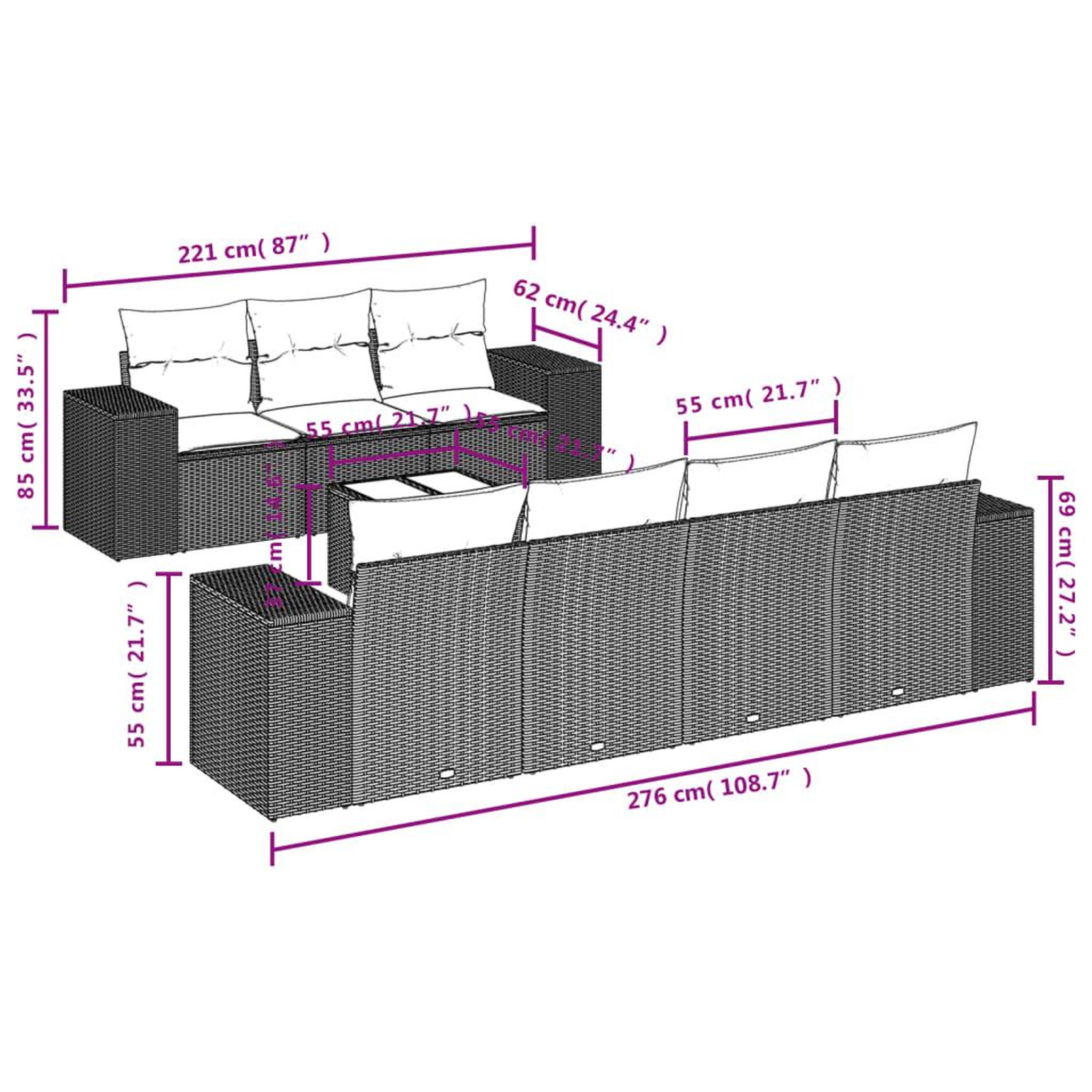 Voir la diapositive 4 : VIDAXL Salon de jardin 8 pcs avec coussins gris resine tressee