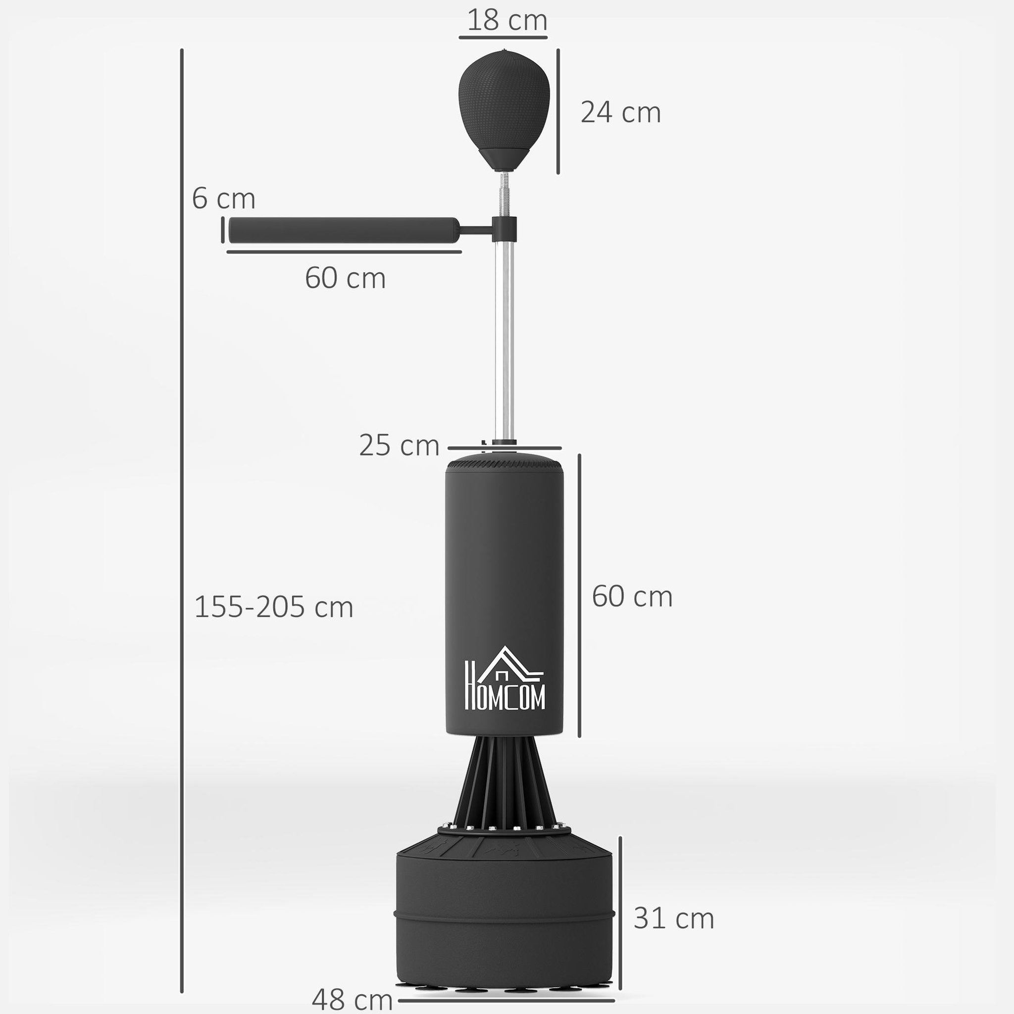 Voir la diapositive 3 : HOMCOM Sac de frappe boxe autoportant punching ball brunier 3 en 1 revêtement synthétique dim. 88l x 48l x 155-205h cm noir