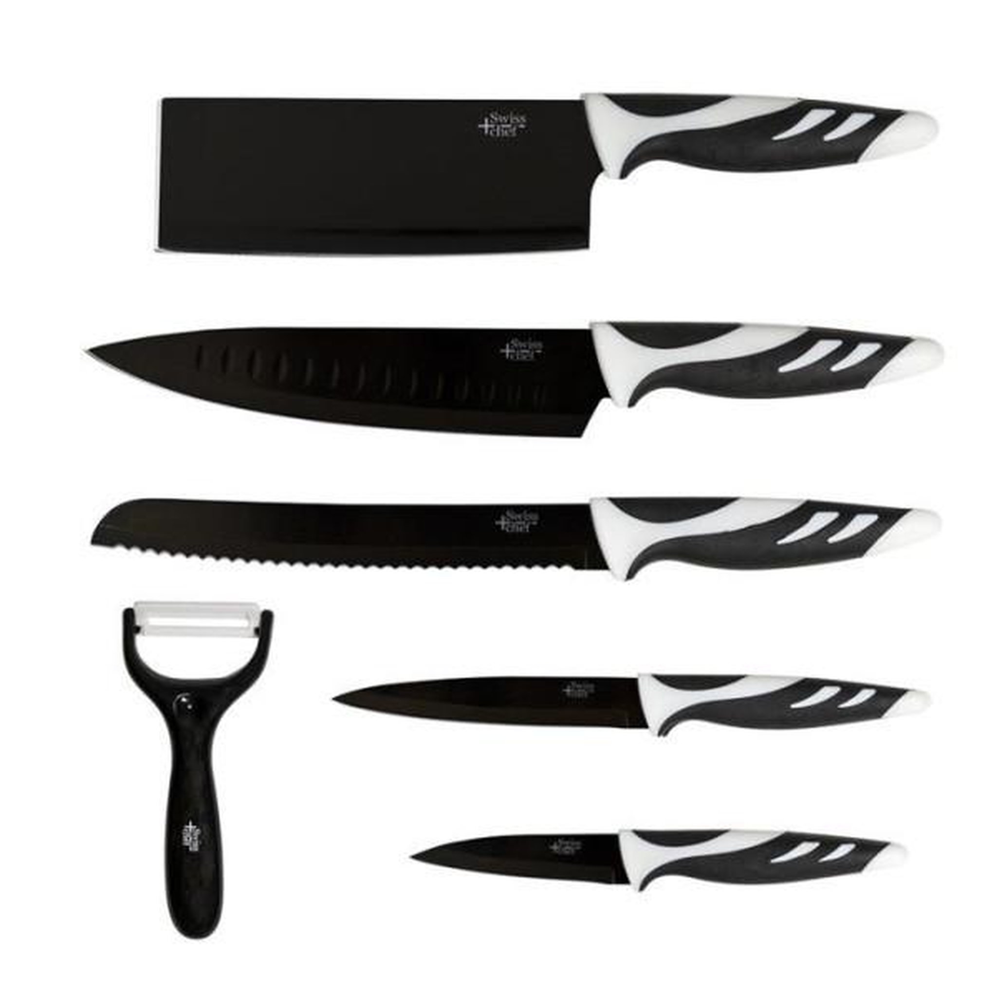 CECOTEC Set de couteaux professionnels - CECOTEC - Swiss Noir - 6 couteaux + éplucheur - Revêtement céramique - Noir