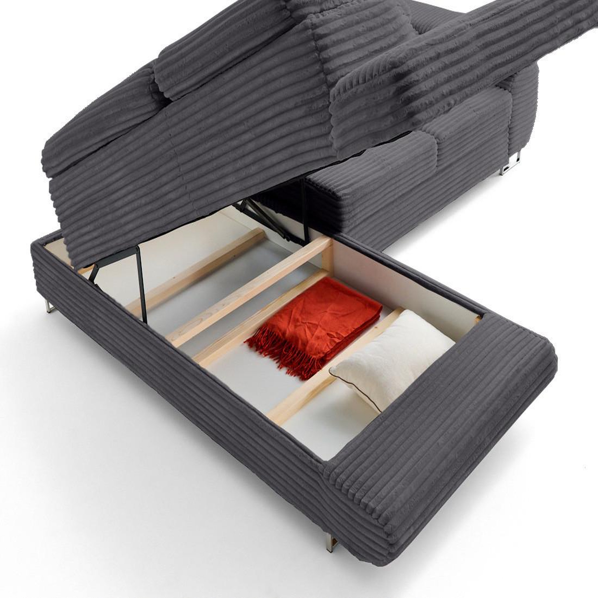 Voir la diapositive 6 : LISA DESIGN Zaria - canapé d'angle gauche 5 places convertible avec coffre et têtières en velours côtelé grosses côtes