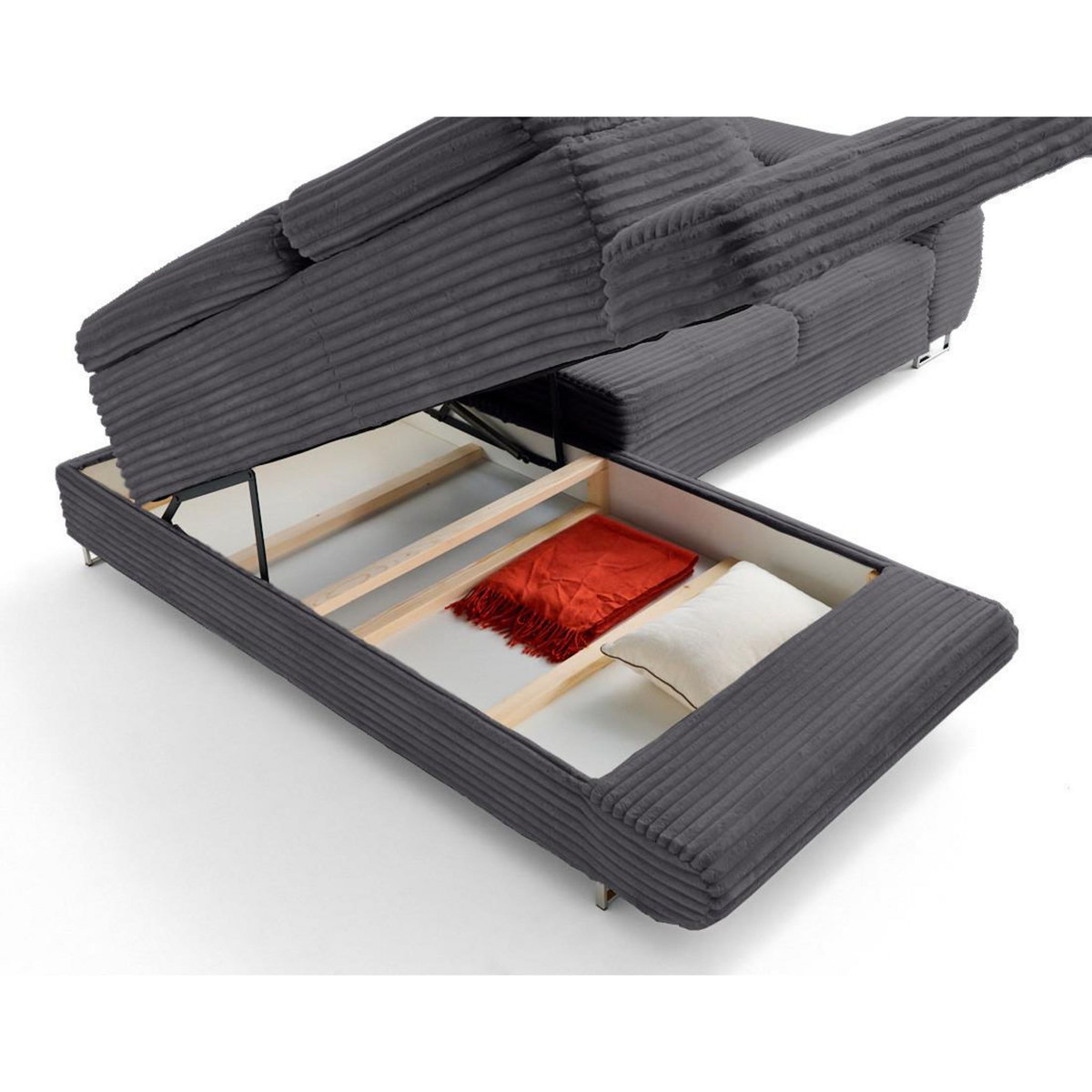 LISA DESIGN Zaria - canapé d'angle gauche 5 places convertible avec coffre et têtières en velours côtelé grosses côtes