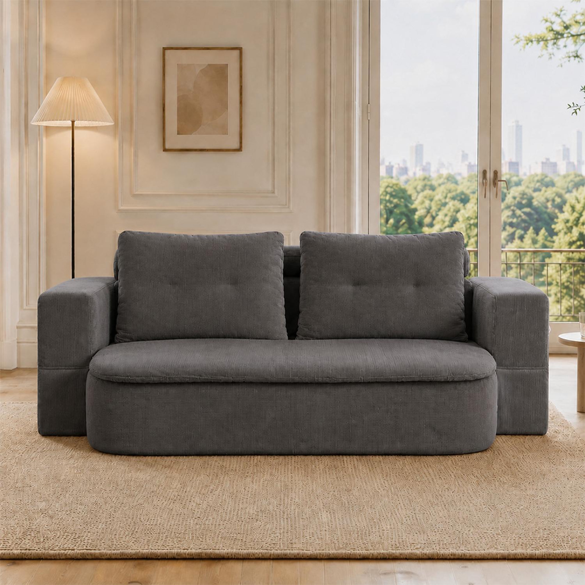 Voir la diapositive 5 : CONCEPT USINE Canapé compressé convertible 2-3 places + couette en velours côtelé gris foncé watford