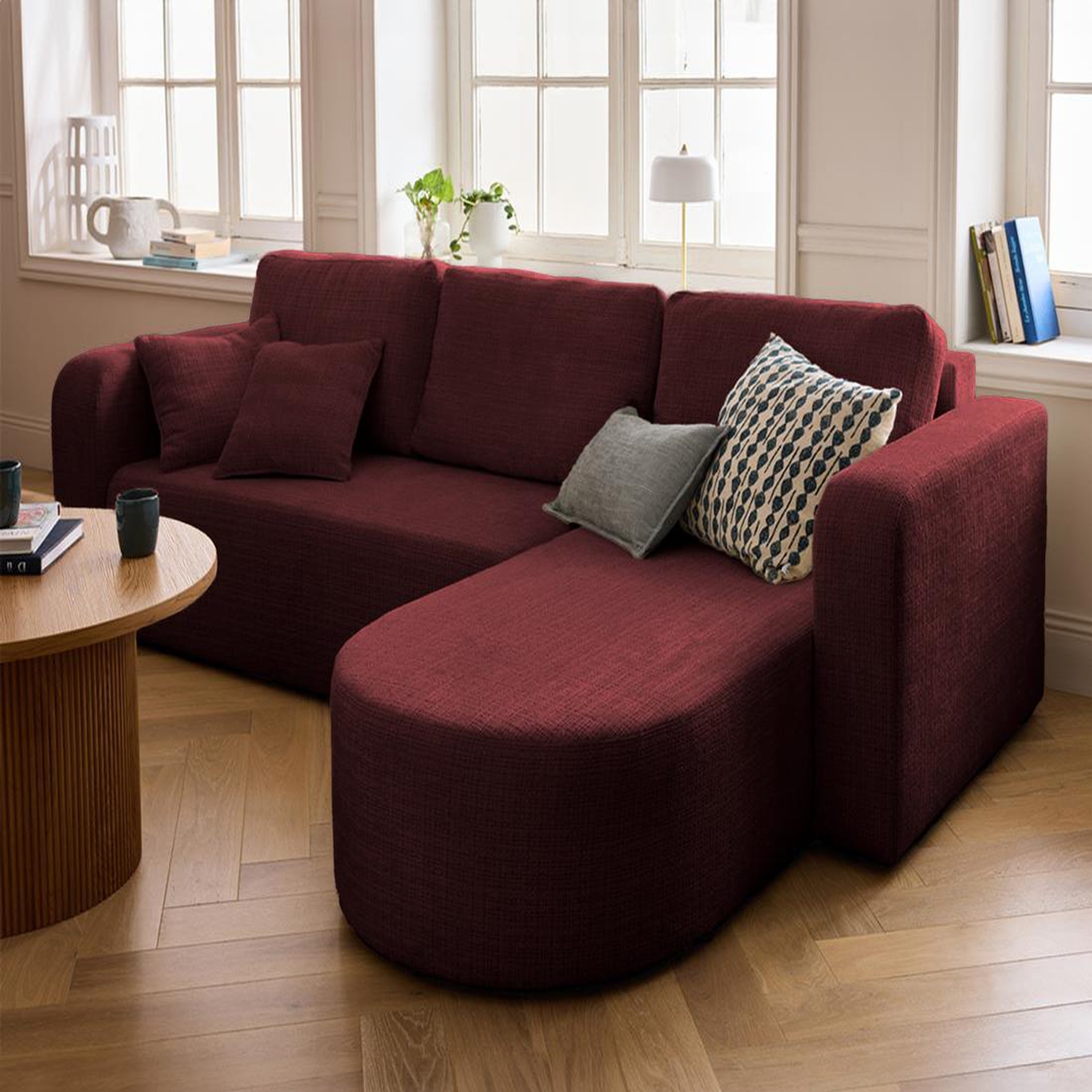 Voir la diapositive 2 : BEST MOBILIER Miro - canapé d'angle réversible - 4 places - convertible avec coffre - en velours texturé