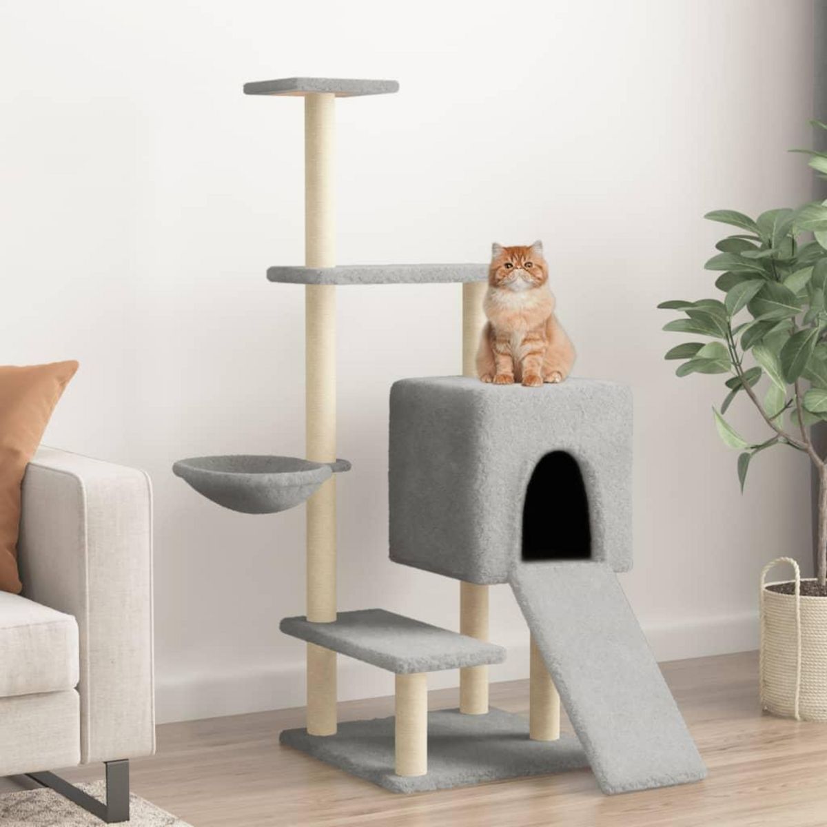 VIDAXL Arbre a chat avec griffoirs en sisal gris clair 130,5 cm