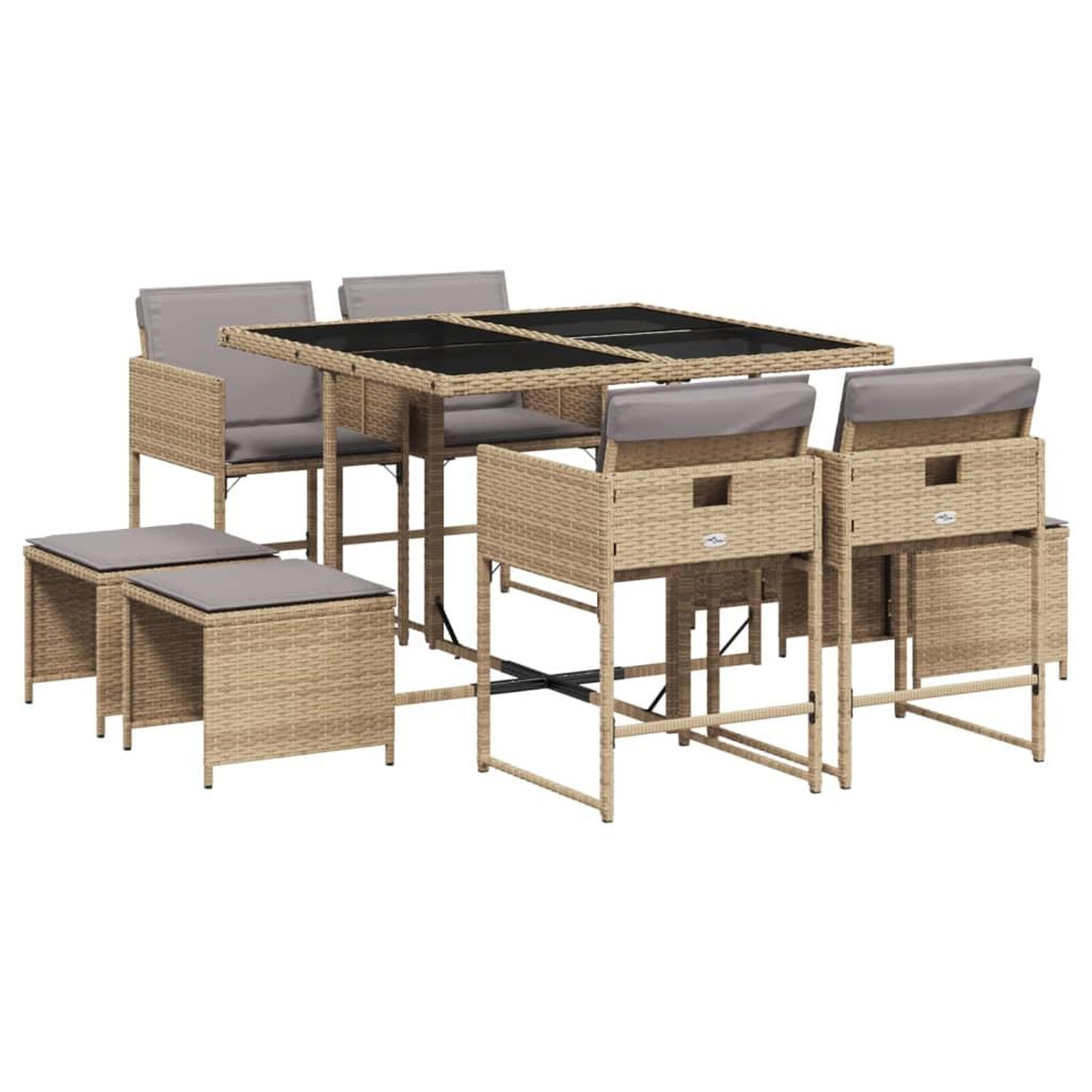 Voir la diapositive 2 : VIDAXL Ensemble a manger de jardin et coussins 9 pcs melange beige