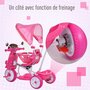 HOMCOM Tricycle enfants évolutif canne, pare-soleil pliable amovible effets lumineux sonores métal blanc PP rose