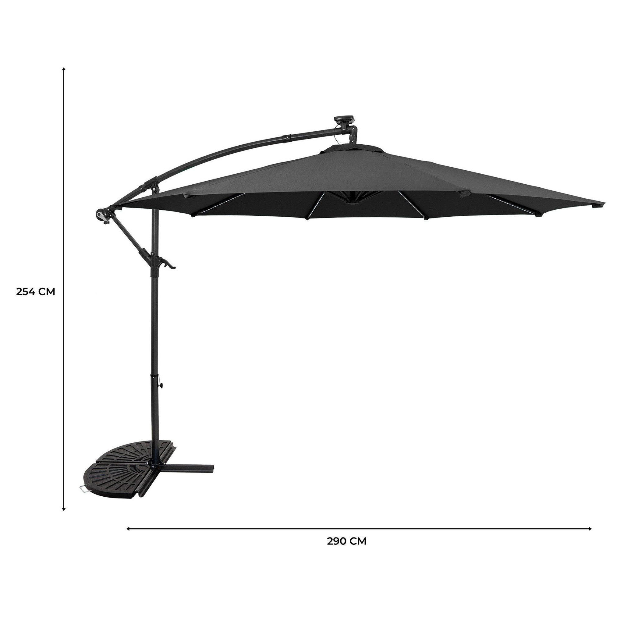 Voir la diapositive 5 : Monster Parasol Banane à Mât Déporté à LED 3 m & 2 Pieds en Éventail