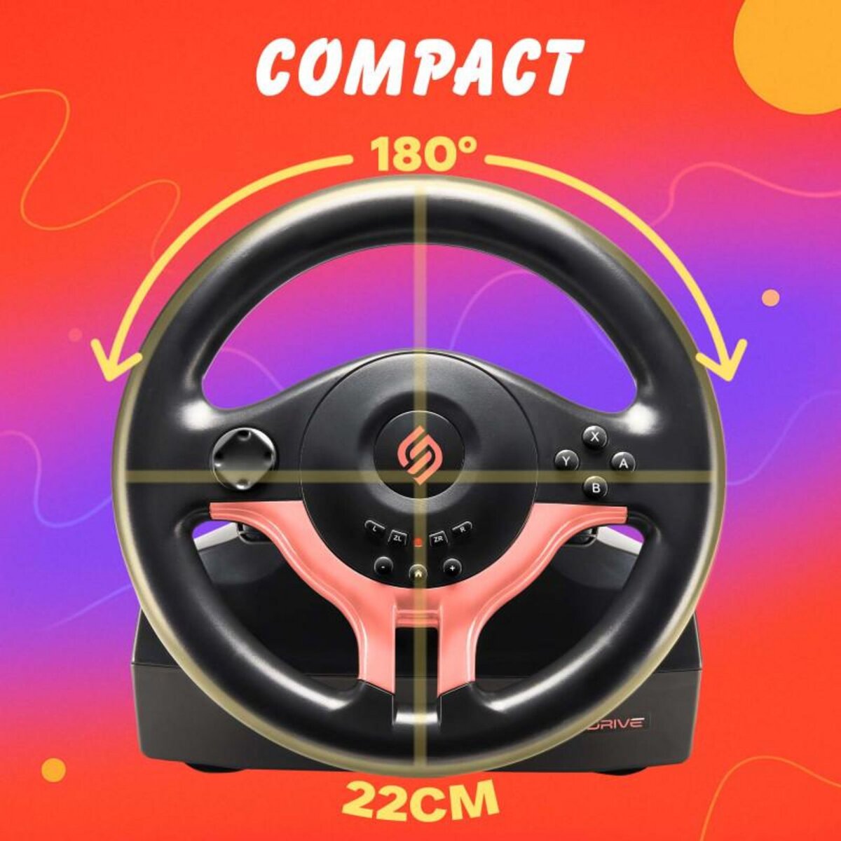 Subsonic Subsonic - Volant Superdrive SV250-S - Volant de Course Switch 2 / Switch. Rotation à 180 , avec pédales et palettes au volant - Red Edition