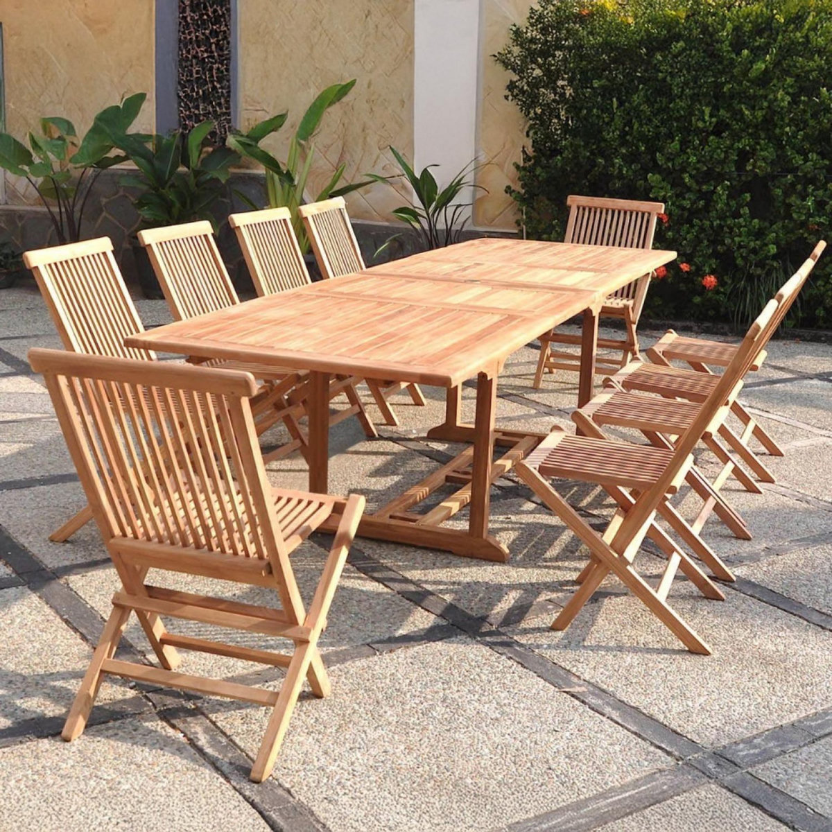 CONCEPT USINE Salon de jardin teck 12 places table rectangulaire 10 chaises KAJANG