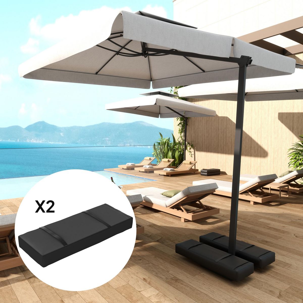 OUTSUNNY Sac de lestage souple chargeable pour parasol - lot de 2 sacs - 25 Kg x 2 - poignées - oxford haute densité 600D noir