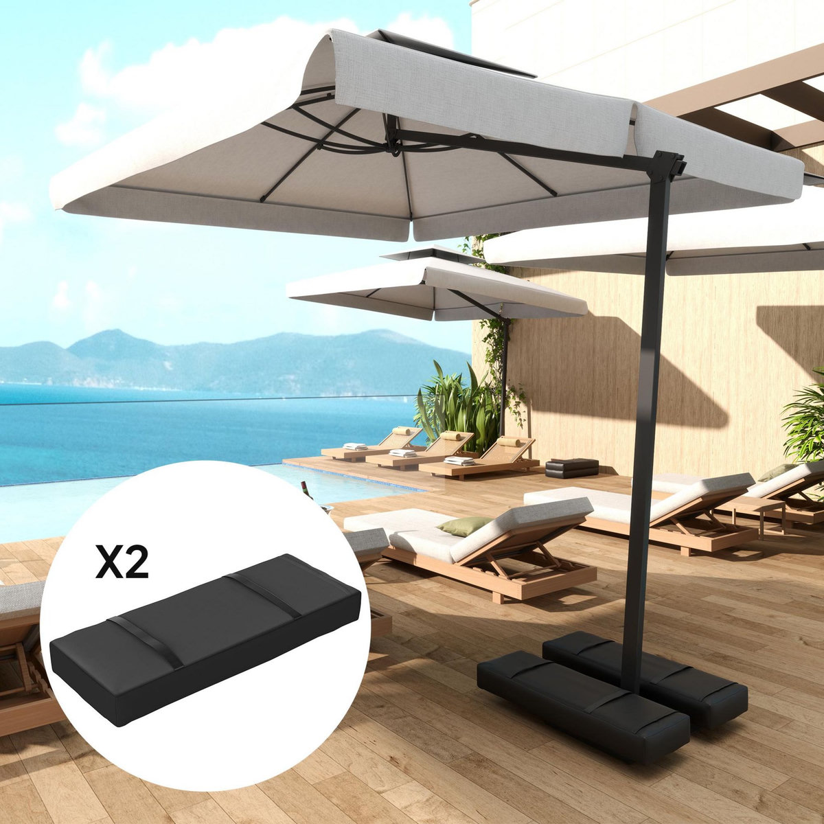 OUTSUNNY Sac de lestage souple chargeable pour parasol - lot de 2 sacs - 25 Kg x 2 - poignées - oxford haute densité 600D noir