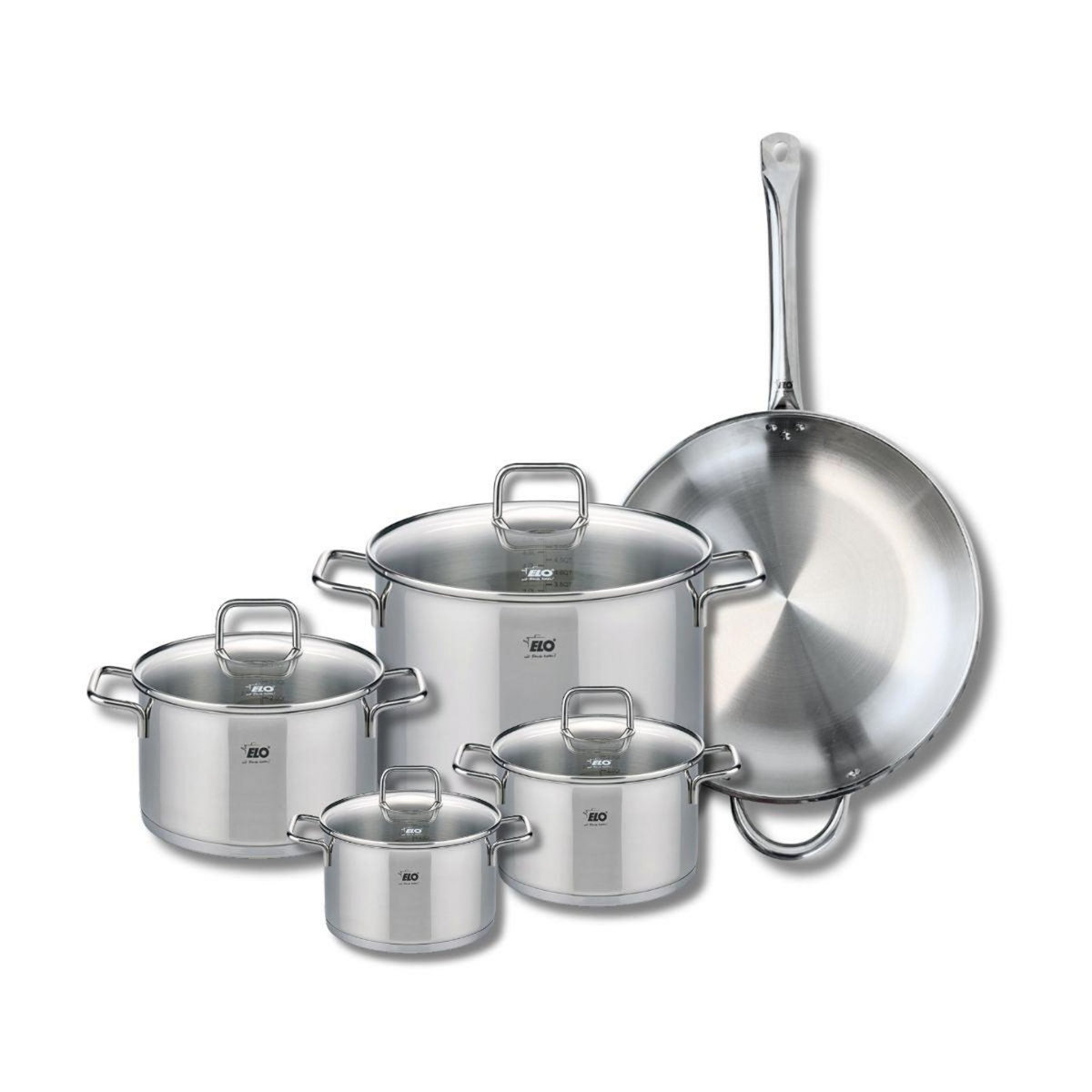 ELO Set de 1 Poêle de cuisson 32 cm et 4 faitouts 14, 16, 20 et 26 cm Elo Profi Citrin