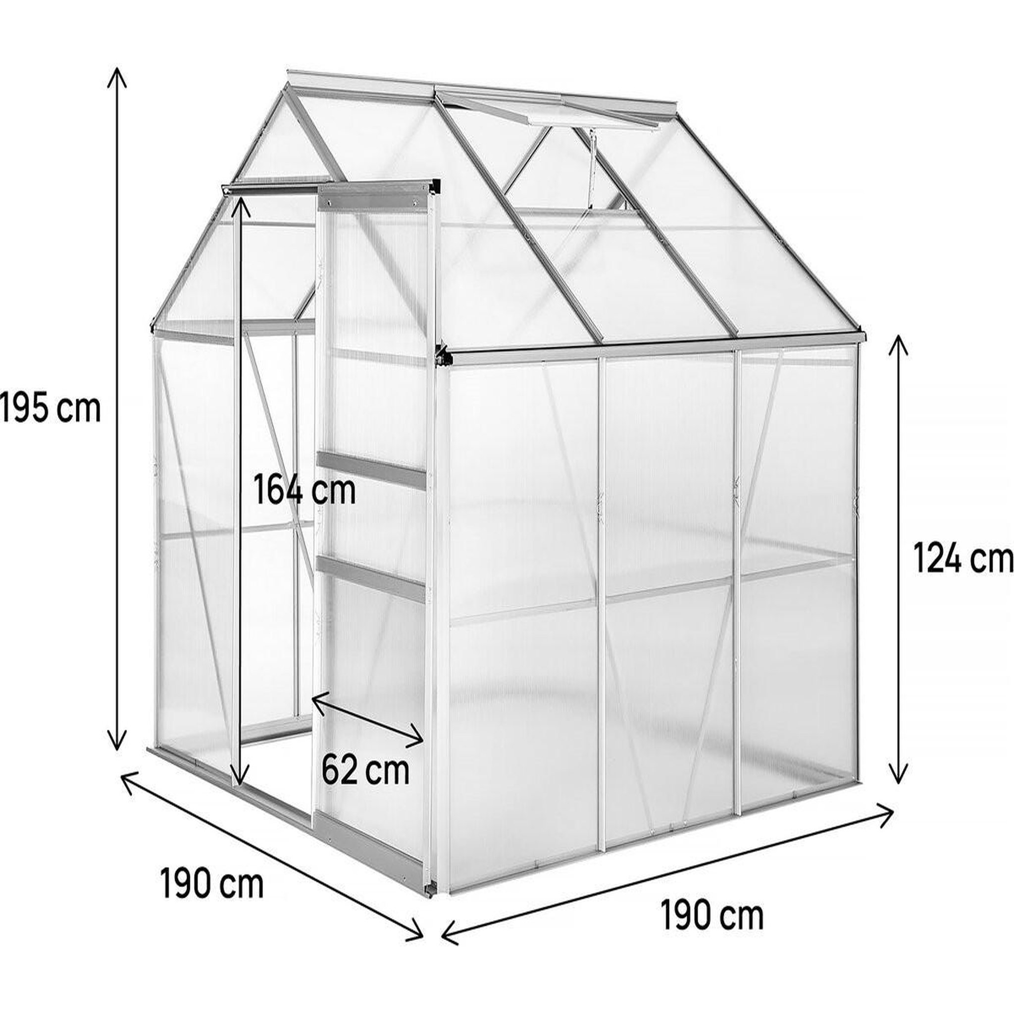Voir la diapositive 4 : Habitat et Jardin Serre jardin polycarbonate 190 x 190 x 195 cm  Basilic  - 3,61 m² - Gris