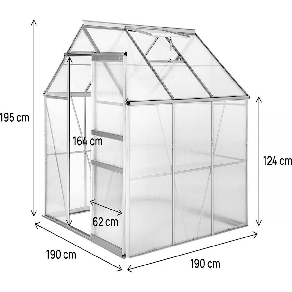 Habitat et Jardin Serre jardin polycarbonate 190 x 190 x 195 cm  Basilic  - 3,61 m² - Gris
