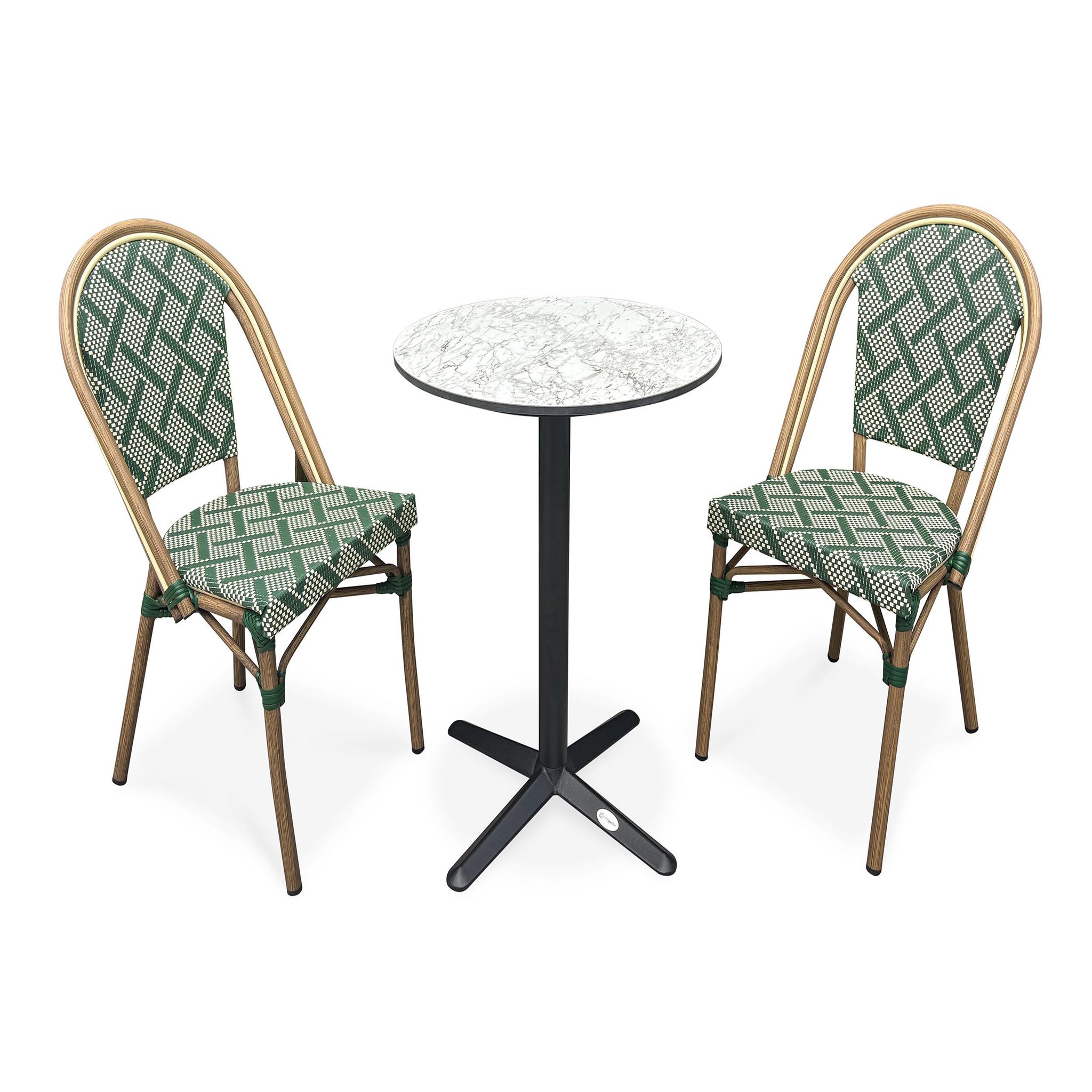 DCB GARDEN Ensemble repas de jardin en acier et plateau rond en HPL (2 places)
