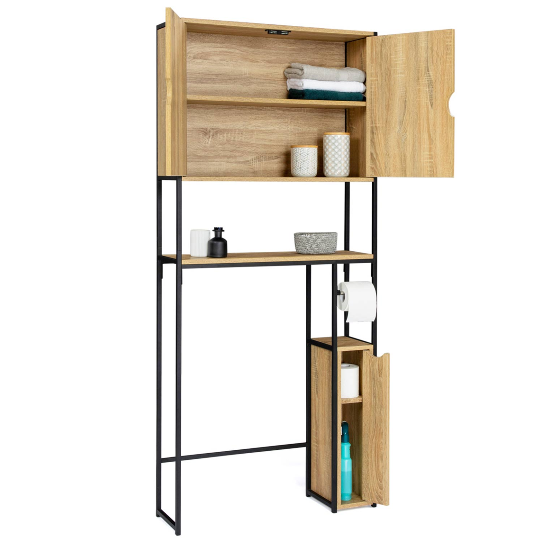 Voir la diapositive 4 : ID MARKET Meuble wc 3 en 1 avec armoires de rangement detroit design industriel