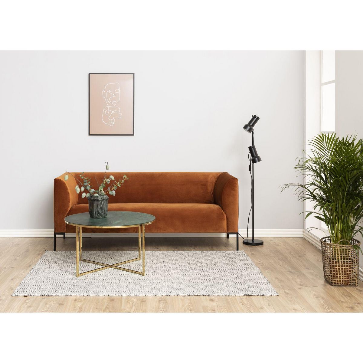 TOILINUX Table basse ronde effet marbre en verre et métal