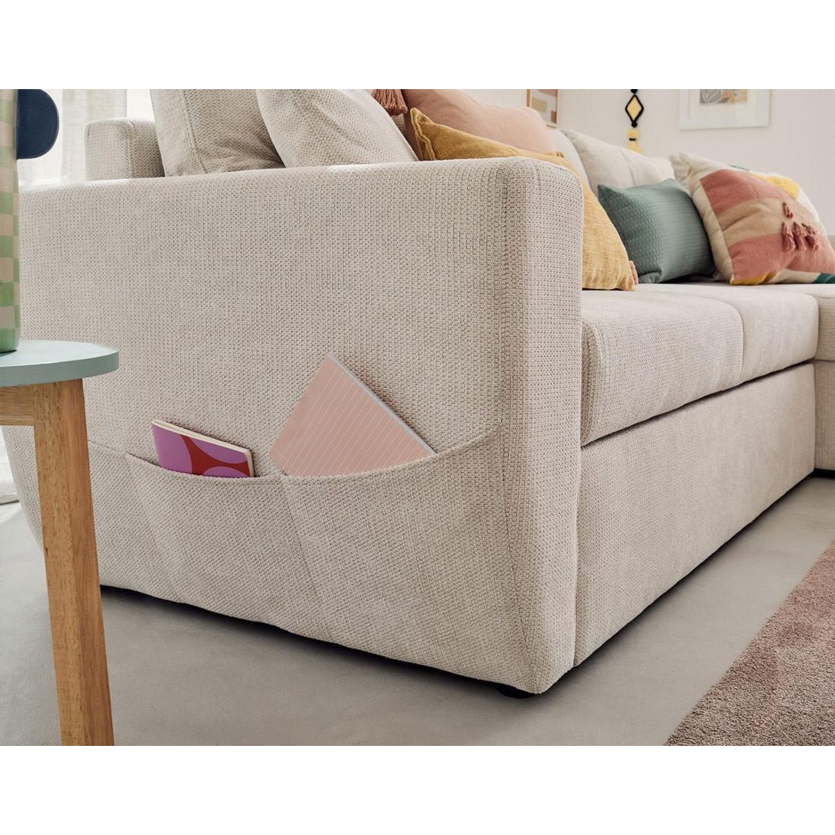 BEST MOBILIER Astoria - canapé d'angle réversible 4 places - convertible avec coffre - en tissu texturé