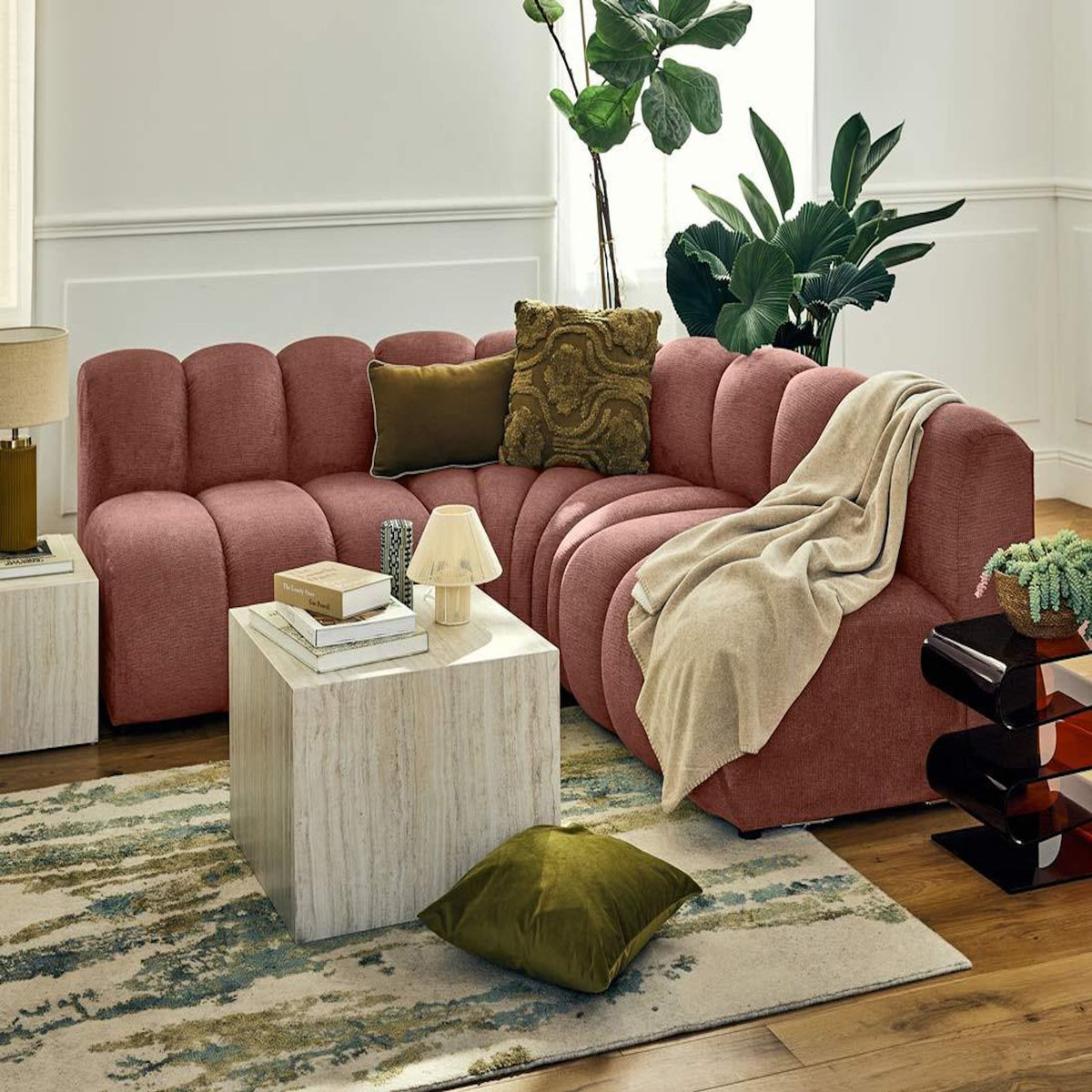 LISA DESIGN Debbie - canapé modulable d'angle réversible 4 places en tissu texturé