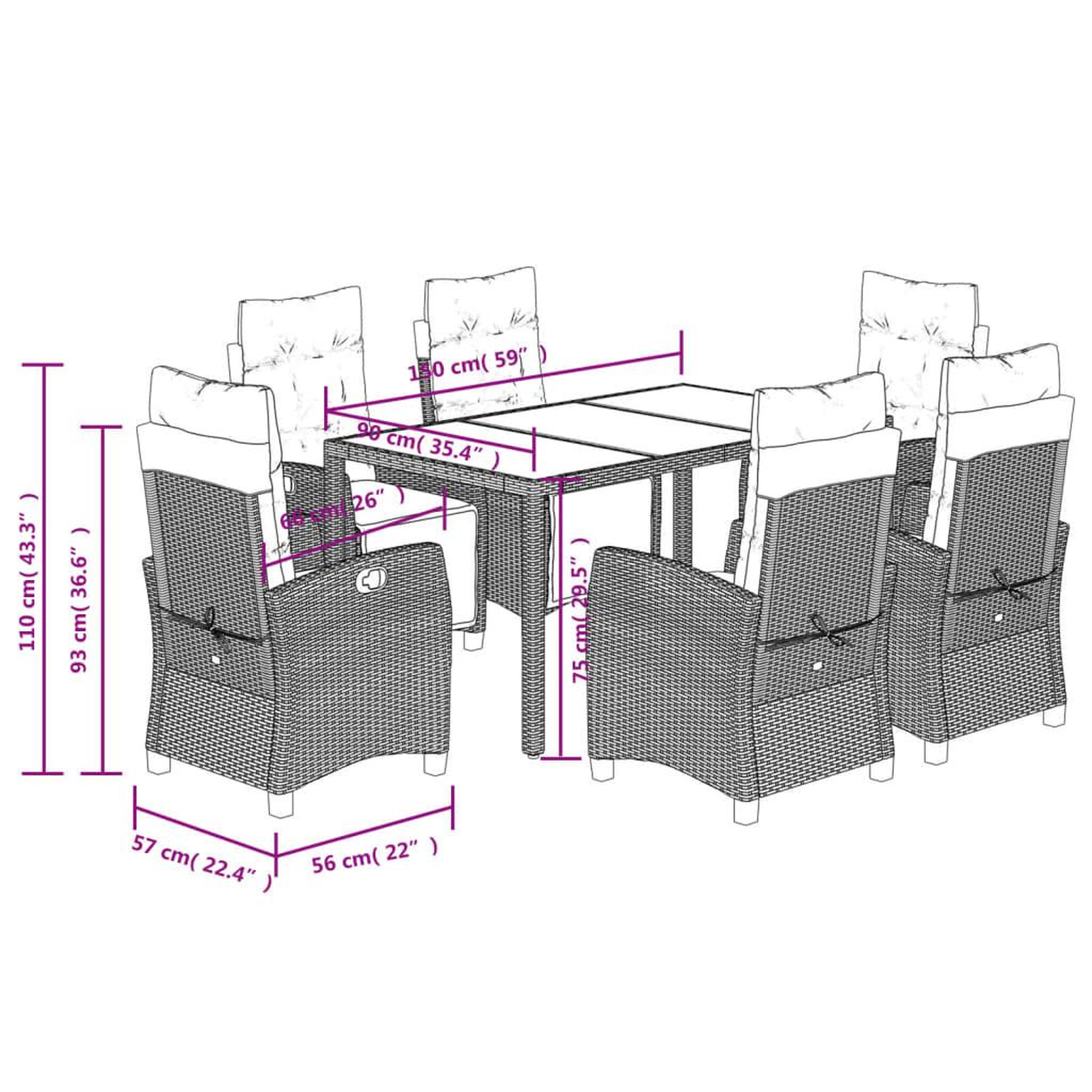 Voir la diapositive 6 : VIDAXL Ensemble a manger de jardin coussins 7pcs Noir Resine tressee