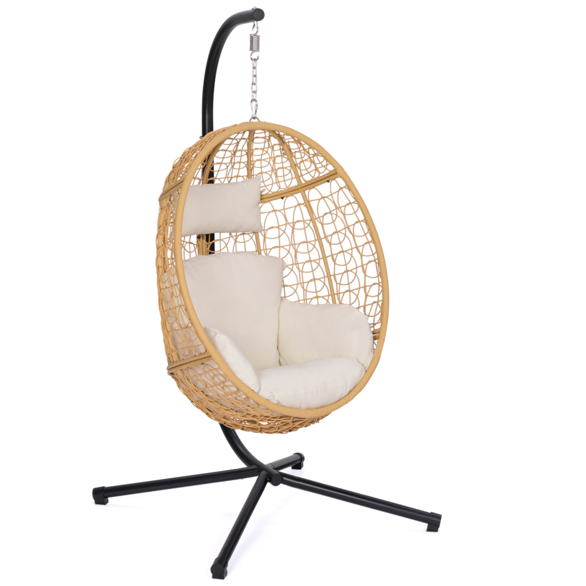 ID MARKET Fauteuil oeuf suspendu ajouré effet rotin avec coussin écru