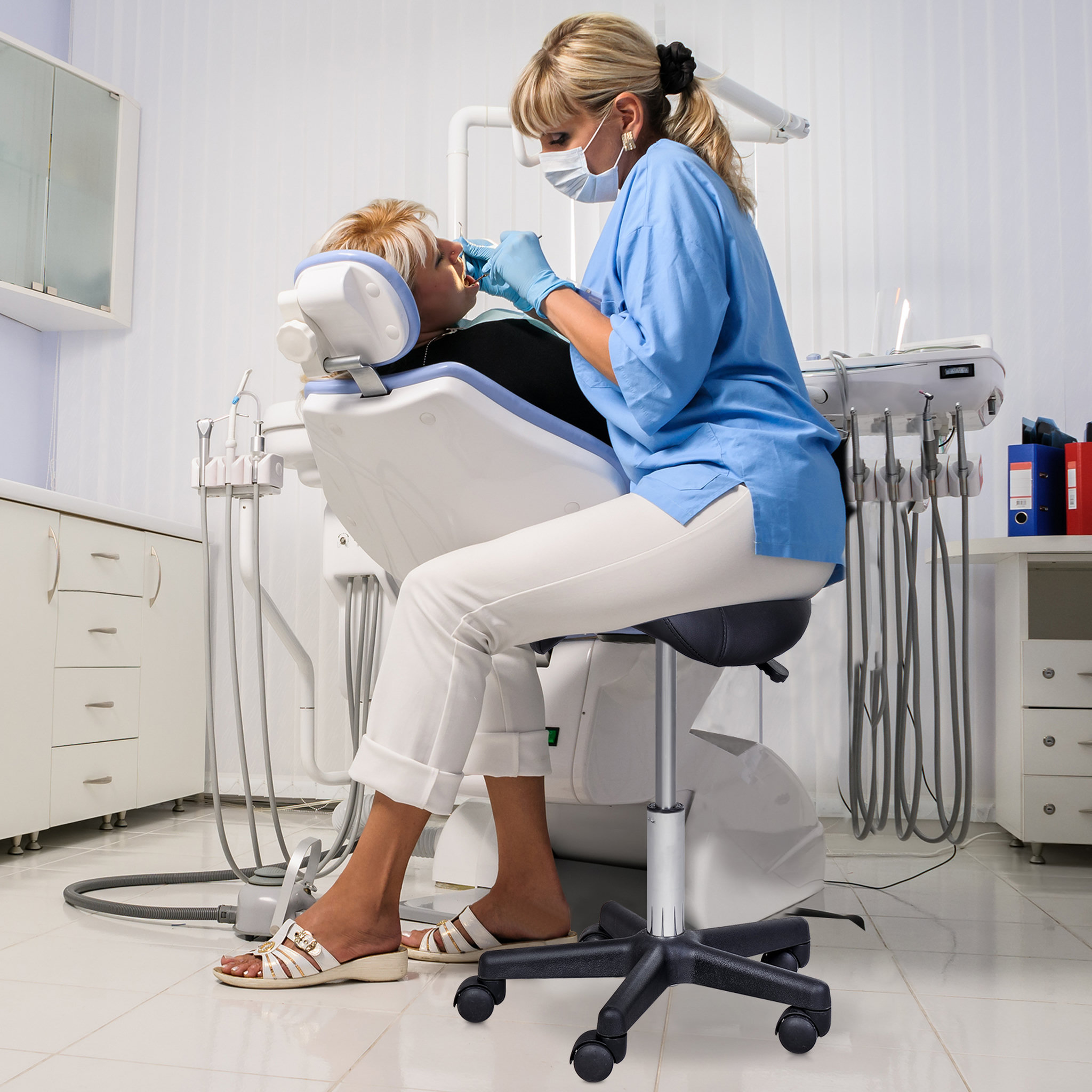 Voir la diapositive 4 : HOMCOM HOMCOM Tabouret de massage tabouret selle ergonomique pivotant 360° hauteur réglable revêtement synthétique noir