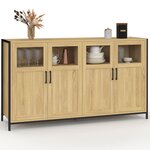 ID MARKET Buffet 140 cm DETROIT 4 portes avec vitrines design industriel