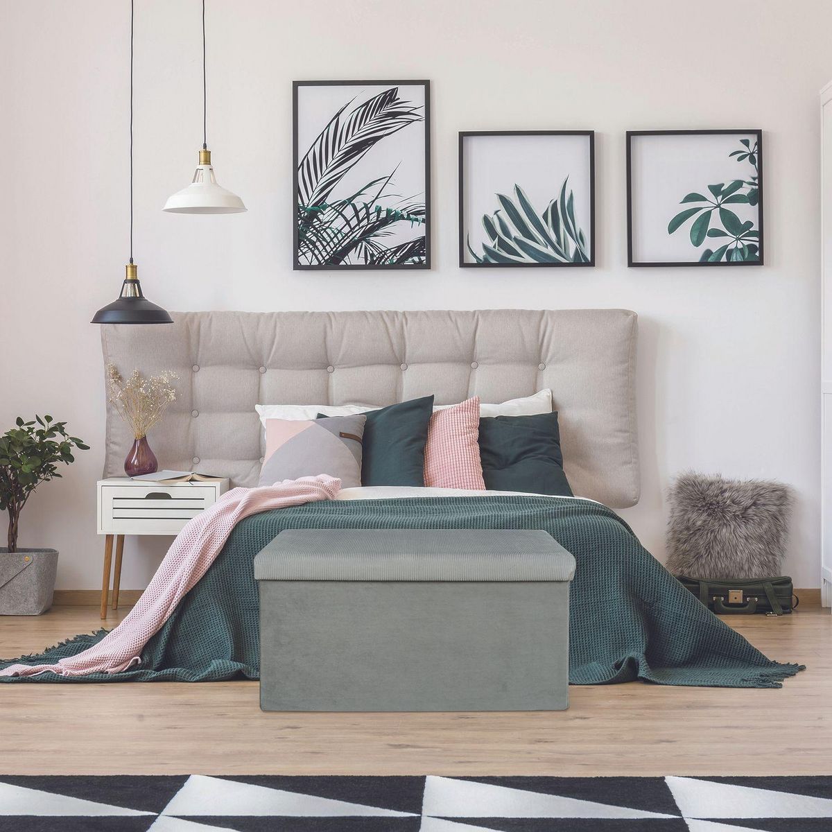 The Home Deco Factory Coffre banc pliable design velours Giulia