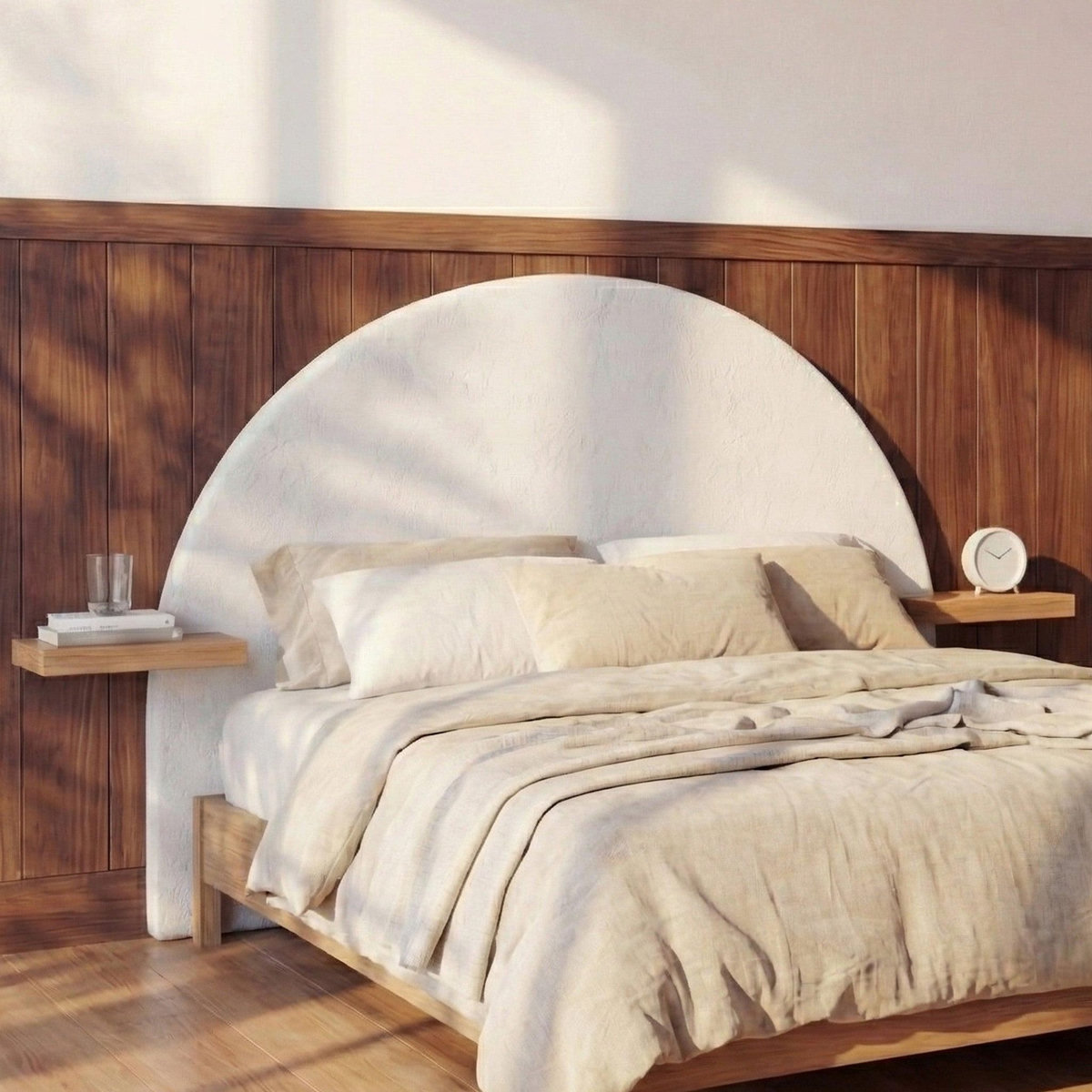 Rendez vous déco Tête de lit en plâtre blanc cassé et bois d'acacia-Fira